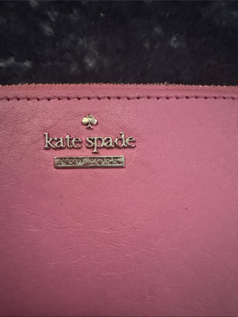 kate spade pink leather zip card wallet with gold logo